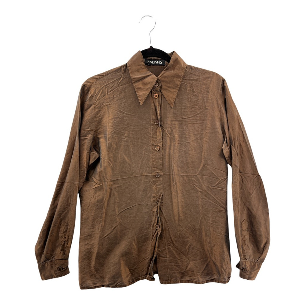 Escada Womens Button Front‎ Shirt Brown Long Sleeve Lightweight Collar Germany L